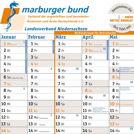 Marburger Bund-Jahresplaner 2018 für Niedersachsen